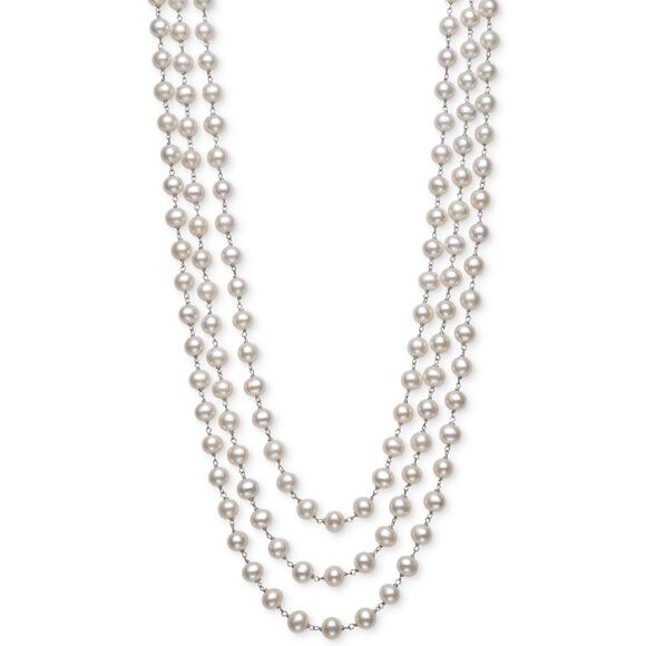 Belle De Mer Cultured Freshwater Pear Triple Strand 18" Sterling Silver #132 - Picture 1 of 1